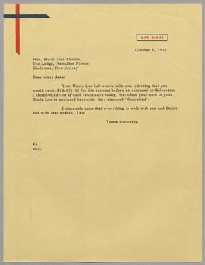 Primary view of object titled '[Letter from A. H. Blackshear, Jr. to Mary Jean Kempner, October 5, 1955]'.