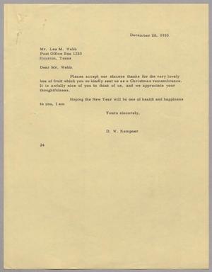 [Letter from Daniel W. Kempner to Lee M. Webb, December 28, 1955]