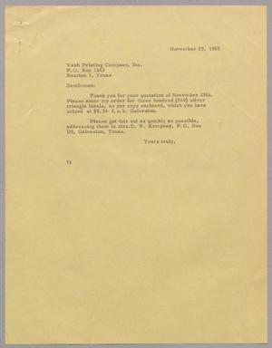 [Letter from Daniel W. Kempner to Webb Printing Company, November 29 1955]