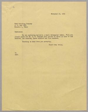 [Letter from Daniel W. Kempner to Webb Printing Company, November 25, 1955]