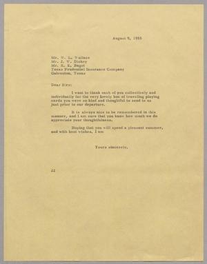 [Letter from Daniel W. Kempner to Texas Prudential Insurance Company, August 9, 1955]