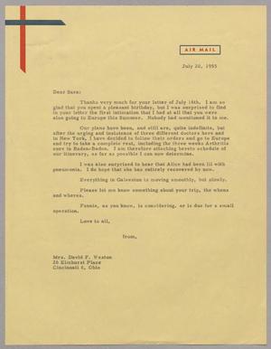 [Letter from Daniel W. Kempner to Sara Elizabeth Weston, July 20, 1955]