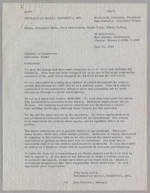 [Letter from Thermaflo Metal Products to Galveston Chamber of Commerce, June 17, 1955]