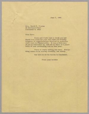 [Letter from Daniel W. Kempner to Sara Elizabeth Weston, June 7, 1955]