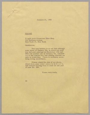 [Letter from Daniel W. Kempner to the Wright Arch Preserver Shoe Shop, January 20, 1955]