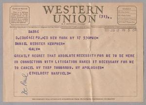 [Telegram from Ethelbert Warfield to Daniel W. Kempner, January 17, 1955]