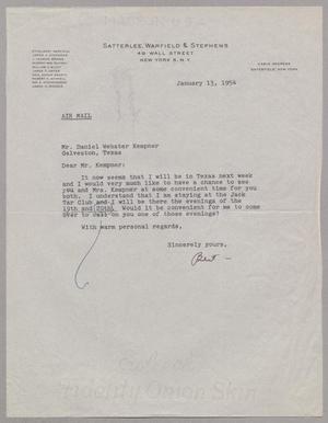 [Letter from Ethelbert Warfield to Daniel W. Kempner, January 13, 1954]