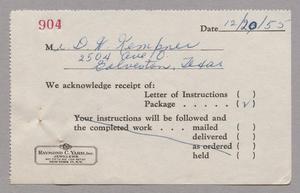 [Receipt for Package Received, December 1955]
