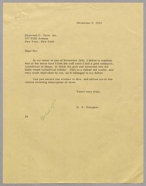[Letter from Daniel W. Kempner to Raymond C. Yard, Inc., December 5, 1955]