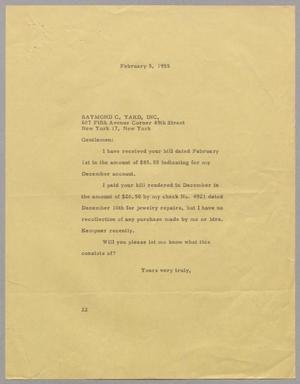 [Letter from Daniel W. Kempner to Raymond C. Yard, Inc., February 5, 1955]