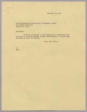 [Letter from I. H. Kempner to Anti-Tuberculosis Association, November 16, 1956]