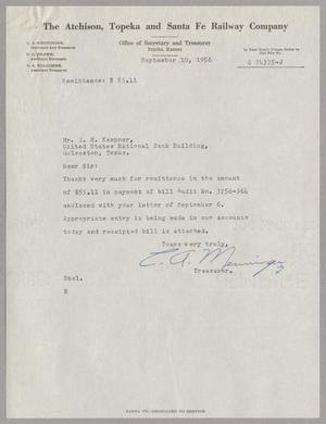 [Letter from C. A. Menninger to Isaac H. Kempner, September 10, 1956]