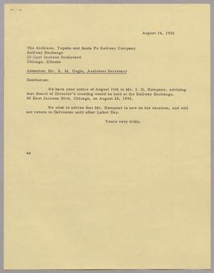 [Letter from A. H. Blackshear, Jr. to Atchison, Topeka & Santa Fe Railway Company, August 14, 1956]