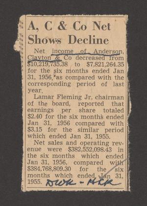 [Clipping: A, C & Co Net Shows Decline]
