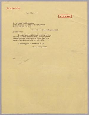 [Letter from Daniel W. Kempner to B. Altman and Company, June 22, 1956]