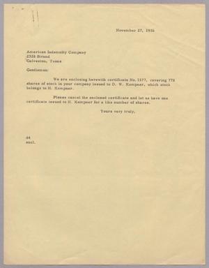 [Letter from A. H. Blackshear, Jr. to American Indemnity Company, November 27, 1956]
