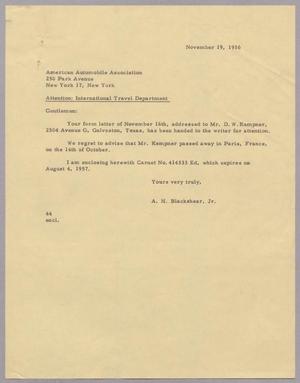 [Letter from A. H. Blackshear, Jr. to American Automobile Association, November 19, 1956]