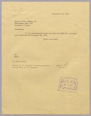 [Letter from A. H. Blackshear Jr. to Bland-Willis Cadillac Co., December 12, 1956]