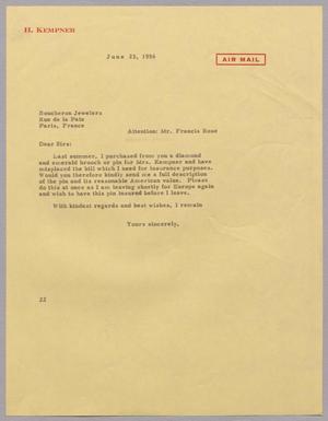 [Letter from Daniel W. Kempner to Boucheron Jewelers, June 23, 1956]