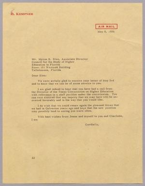 Primary view of object titled '[Letter from Daniel W. Kempner to Myron R. Blee, May 8, 1956]'.