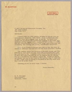 [Letter from Daniel W. Kempner to B & J Spring & Equipment Company, March 23, 1956]