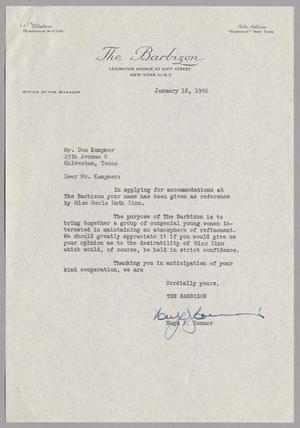 [Letter from the Barbizon to Daniel W. Kempner, January 18, 1956]