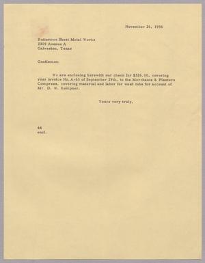 [Letter from A. H. Blackshear, Jr. to Butterowe Sheet Metal Works, November 26, 1956]