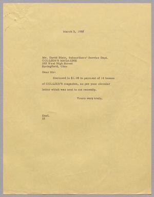 Primary view of object titled '[Letter from Daniel W. Kempner to Mr. David Blair, March 3, 1956]'.