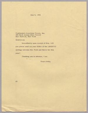 [Letter from Daniel W. Kempner to Continental-American Travel, Inc., May 3, 1956]