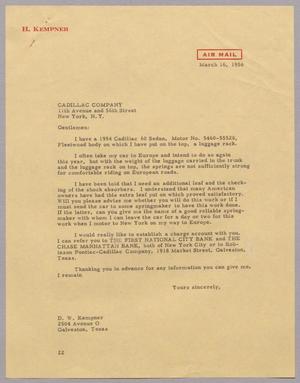 [Letter from Daniel W. Kempner to Cadillac Company, March 16, 1956]