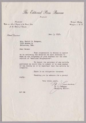 [Letter from M. J. Ganavan to Mrs. Daniel W. Kempner, December 3, 1956]