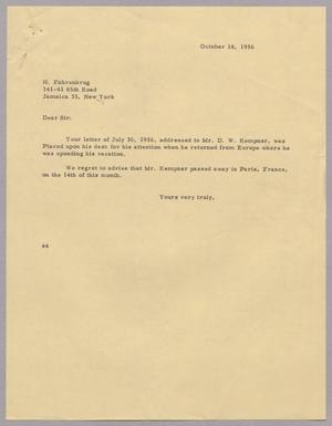 [Letter from A. H. Blackshear Jr. to Fahrenkrug, October 18, 1956]