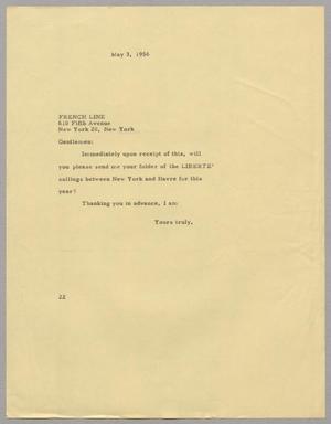 [Letter from Daniel W. Kempner to French Line, May 3, 1956]