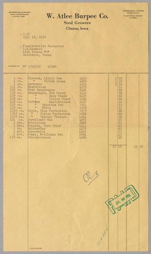 Primary view of object titled '[Invoice for Items Sold to Plantersville Nurseries, July 1956]'.