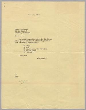 Primary view of object titled '[Letter from Daniel W. Kempner to Nagles Nursery, June 26, 1956]'.