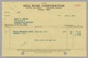 Primary view of object titled '[Invoice for Yellow Sweetheart Grafts and Garnette, July 1956]'.