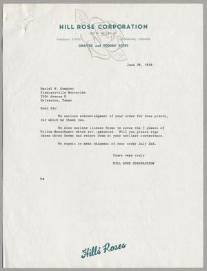 Primary view of object titled '[Letter from Hill Rose Corporation to Daniel W. Kempner, June 29, 1956]'.