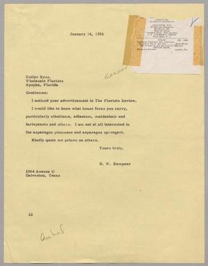 Primary view of object titled '[Letter from Daniel W. Kempner to Ustler Brothers, January 14, 1956]'.