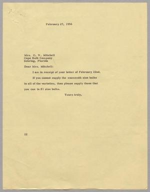 Primary view of object titled '[Letter from Daniel W. Kempner to Mrs. O. W. Mitchell, February 27, 1956]'.
