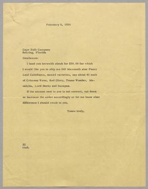 [Letter from Daniel W. Kempner to Cape Bulb Company, February 9, 1956]