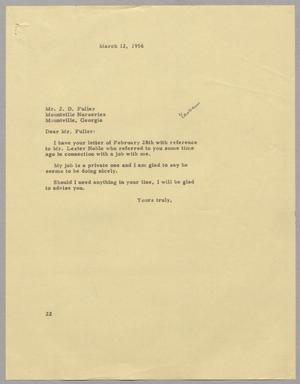 Primary view of object titled '[Letter from Daniel W. Kempner to Mr. J. D. Fuller, March 12, 1956]'.