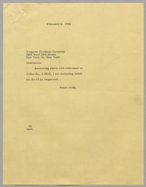 [Letter from D. W. Kempner to Wiegrow Products Co., February 6, 1956]