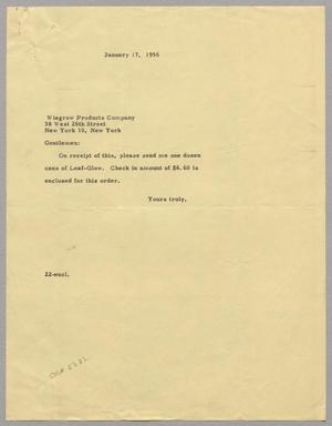 [Letter from D. W. Kempner to Wiegrow Products Co., January 17, 1956]