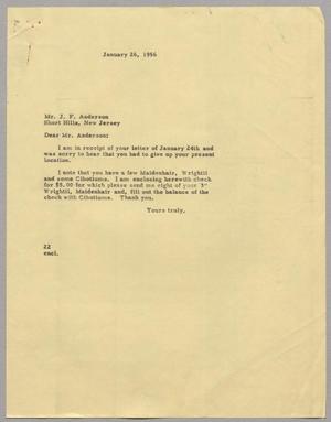 Primary view of object titled '[Letter from Daniel W. Kempner to J. F. Anderson, January 26, 1956]'.
