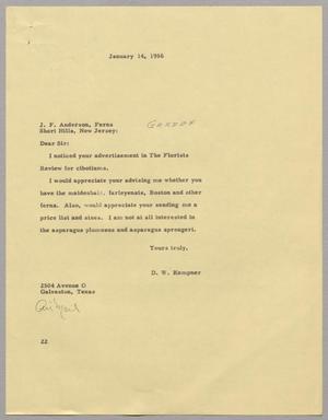 Primary view of object titled '[Letter from Daniel W. Kempner to J. F. Anderson, January 14, 1956]'.