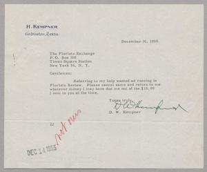 [Letter from Daniel W. Kempner to The Florists Exchange, December 10, 1955]