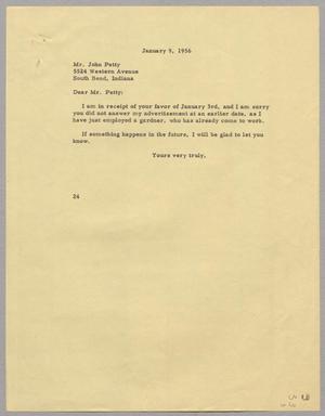 [Letter from Daniel W. Kempner to Mr. John Petty, January 9, 1956]