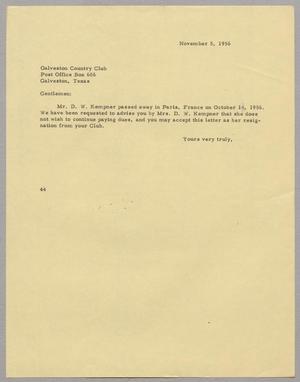 [Letter from A. H. Blackshear Jr. to Galveston Country Club, November 5, 1956]