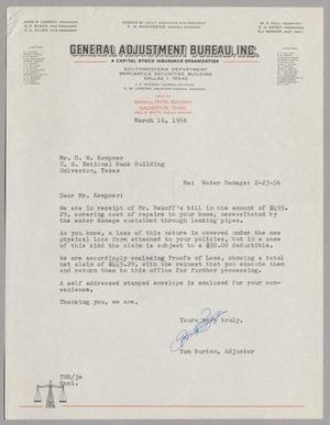 [Letter from Tom Burton to Daniel W. Kempner, March 16, 1956]