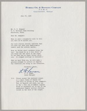 [Letter from Humble Oil & Refining Company to Daniel W. Kempner, July 27, 1956]